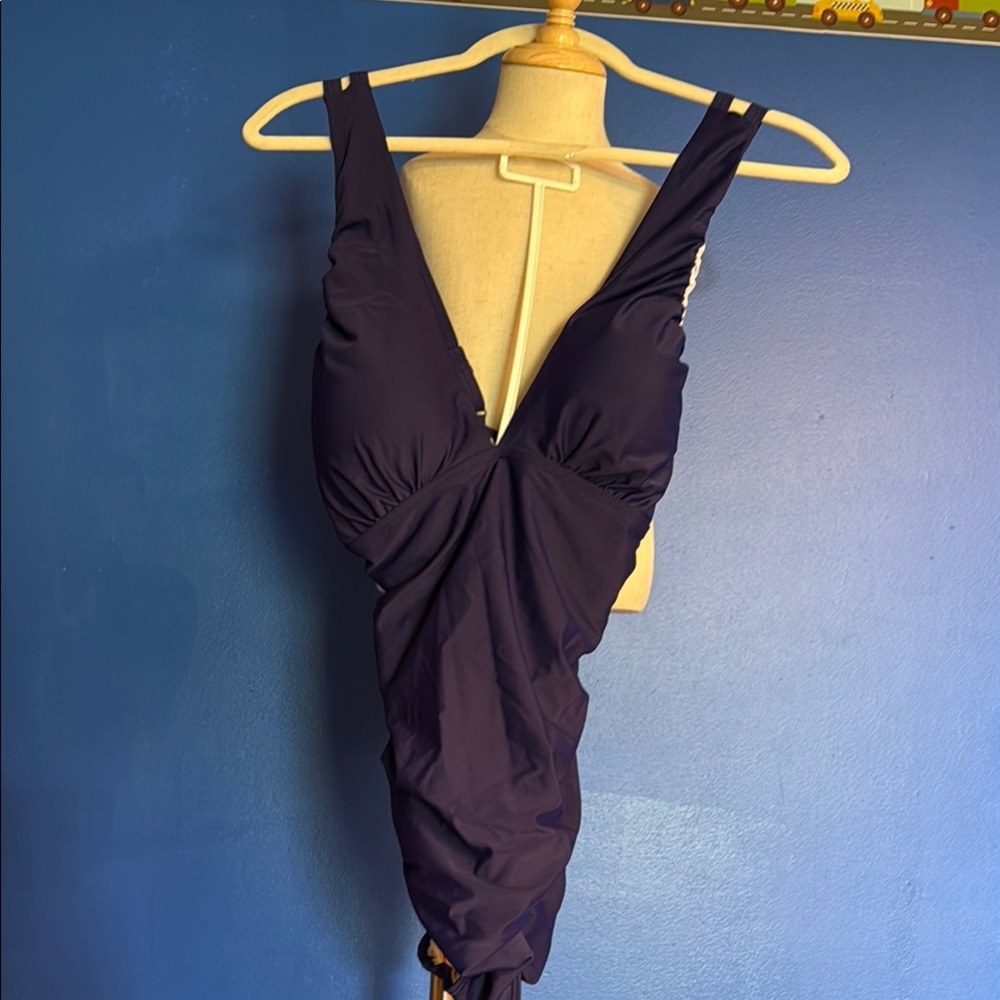 Elegant Dark Purple Ruched Swimsuit